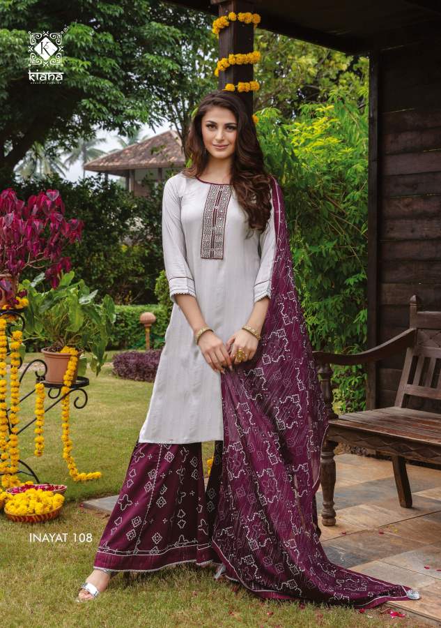 Kiana Inayat Fancy Festive Wear Kurti With Sharara And Dupatta Readymade Collection